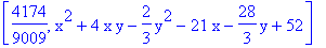[4174/9009, x^2+4*x*y-2/3*y^2-21*x-28/3*y+52]